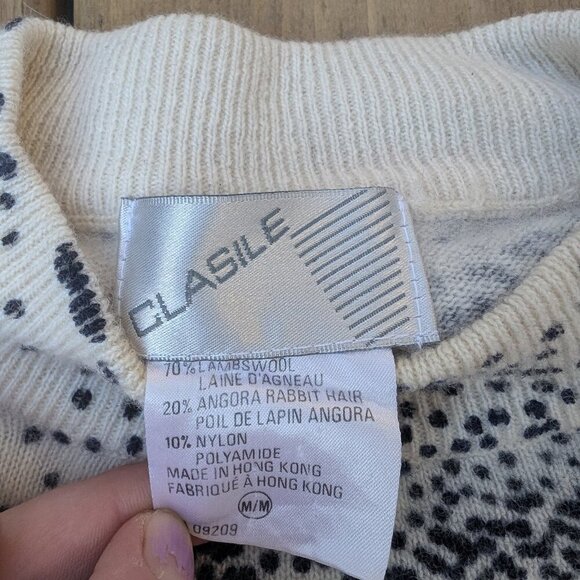 Vintage Clasike Lambswool Angora Blend Sweater M/M Embroidered Floral Polka Dot - Picture 5 of 7